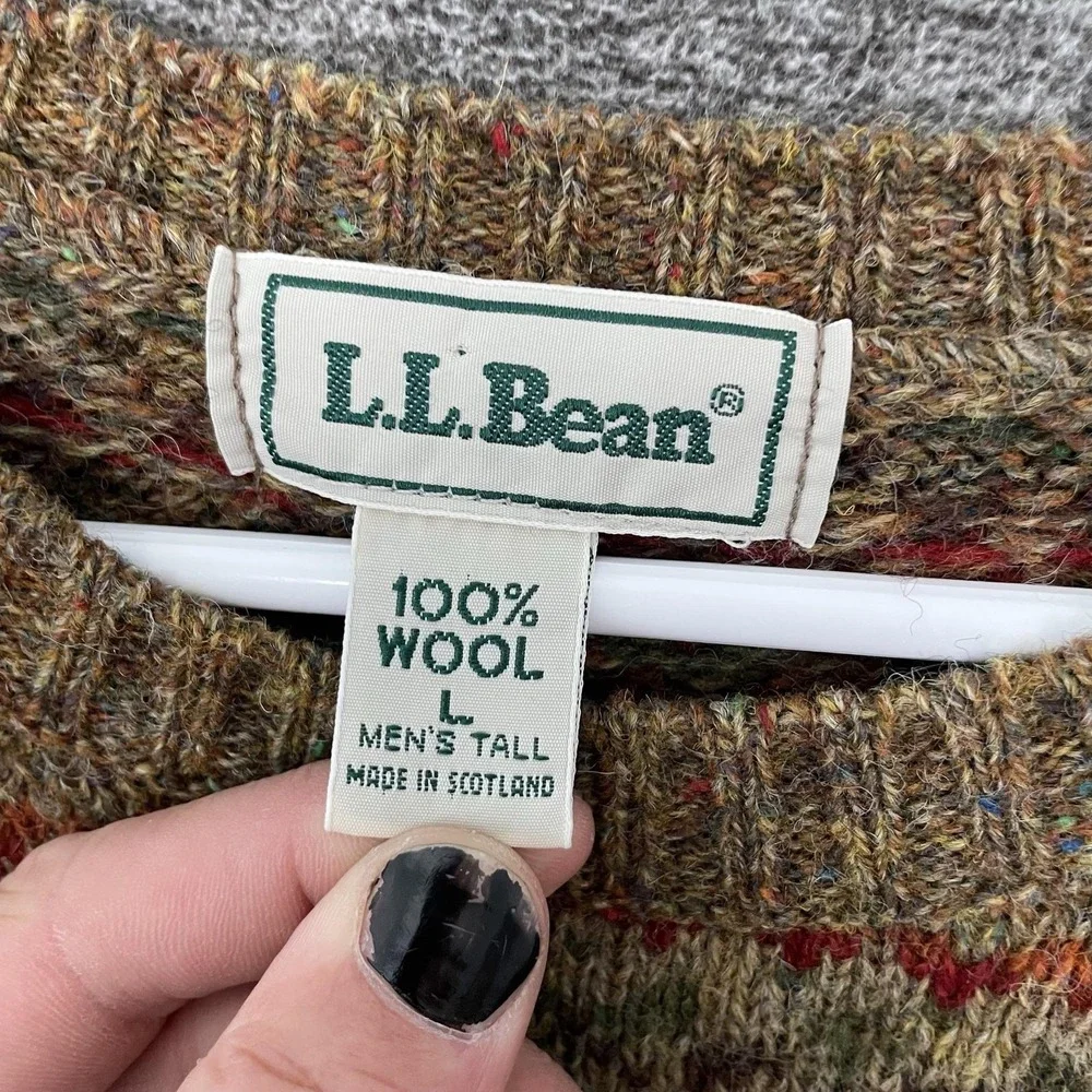 L.L.Bean Sweater Mens LT Wool Fair Isle Crewneck Knit Vintage Made in Scotland